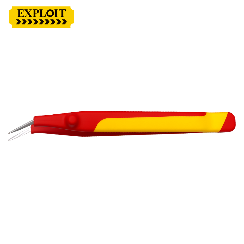 开拓绝缘1000V耐高压304不锈钢材质电工维修专用弯尖微针圆尖镊子